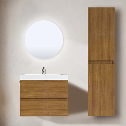Ensemble meuble de salle de bain suspendu avec vasque blanche - Chêne chaud - 60 cm - Avalon