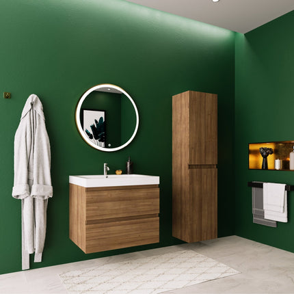 Ensemble meuble de salle de bain suspendu avec vasque blanche - Chêne chaud - 60 cm - Avalon