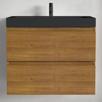 Ensemble meuble de salle de bain suspendu avec vasque noire - Chêne chaud - 60 cm - Avalon