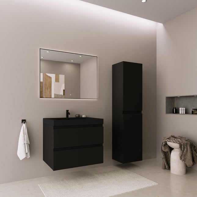 Ensemble meuble de salle de bain suspendu avec vasque noire - Noir mat - 60 cm - Avalon
