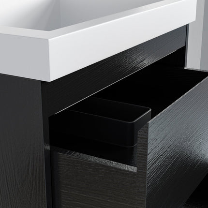 Meuble de salle de bain suspendu avec vasque blanche - Chêne noir - 60 cm - Avalon