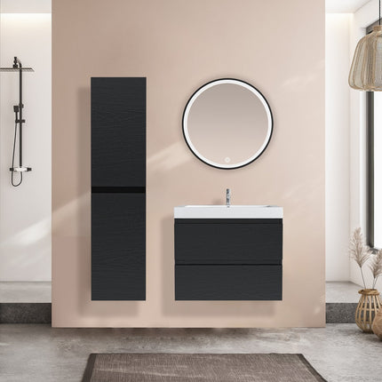 Meuble de salle de bain suspendu avec vasque blanche - Chêne noir - 60 cm - Avalon