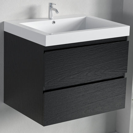 Meuble de salle de bain suspendu avec vasque blanche - Chêne noir - 60 cm - Avalon