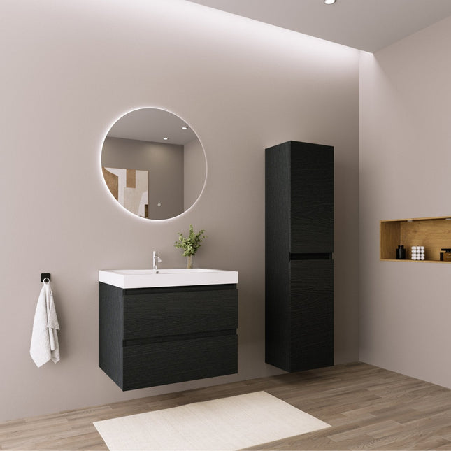 Meuble de salle de bain suspendu avec vasque blanche - Chêne noir - 60 cm - Avalon