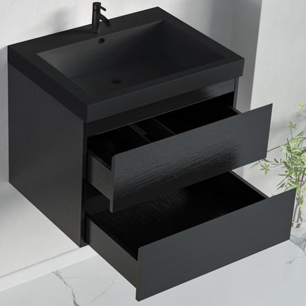 Meuble de salle de bain suspendu avec vasque noire - Chêne noir - 60 cm - Avalon