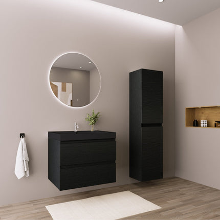 Meuble de salle de bain suspendu avec vasque noire - Chêne noir - 60 cm - Avalon