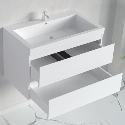 Ensemble meuble de salle de bain suspendu avec vasque blanche - Blanc brillant - 80 cm - Avalon