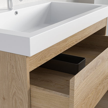 Ensemble meuble de salle de bain suspendu avec vasque blanche - Chêne clair - 80 cm - Avalon