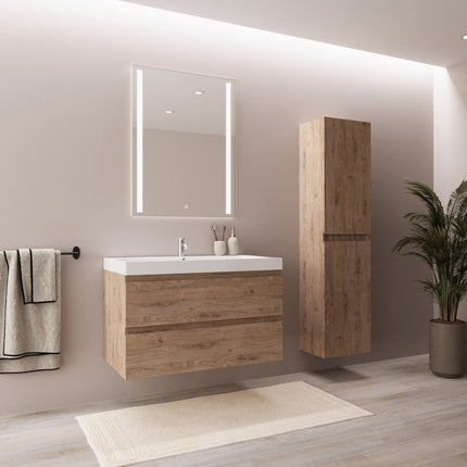 Ensemble meuble de salle de bain suspendu avec vasque blanche - Chêne clair - 80 cm - Avalon