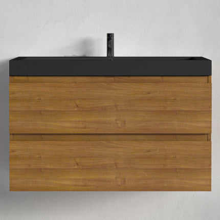 Meuble de salle de bain suspendu avec vasque noire - Chêne chaud - 80 cm - Avalon
