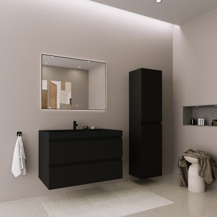 Ensemble meuble de salle de bain suspendu mat noir avec vasque noire - 80 cm - Avalon