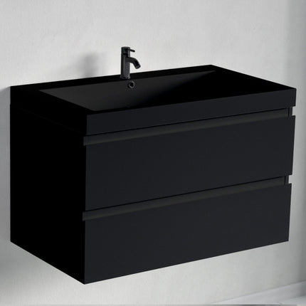 Ensemble meuble de salle de bain suspendu mat noir avec vasque noire - 80 cm - Avalon