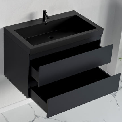 Ensemble meuble de salle de bain suspendu mat noir avec vasque noire - 80 cm - Avalon