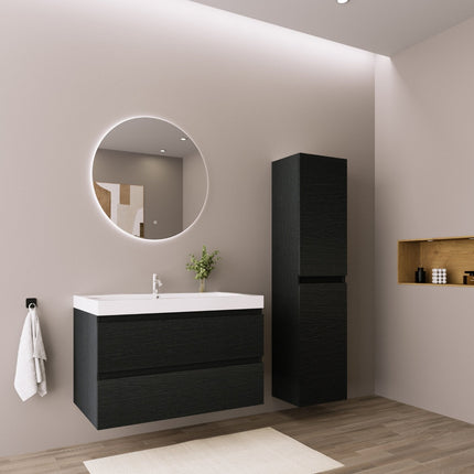 Meuble de salle de bain suspendu avec vasque blanche - Chêne noir - 80 cm - Avalon