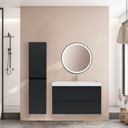 Meuble de salle de bain suspendu avec vasque blanche - Chêne noir - 80 cm - Avalon