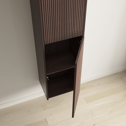 Meuble de salle de bain suspendu cannelé avec vasque noire - Noyer - 100 cm - Tropani