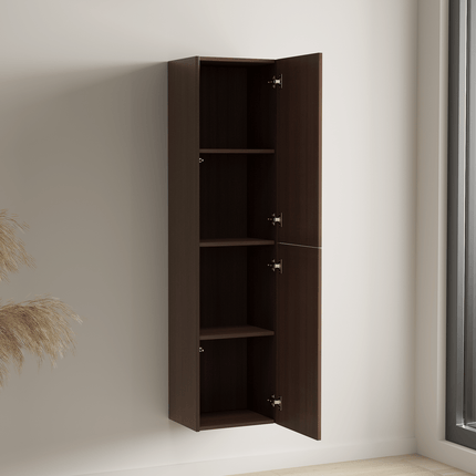 Ensemble meuble de salle de bain suspendu cannelé avec vasque céramique blanche - Noyer - 60 cm - Tropani