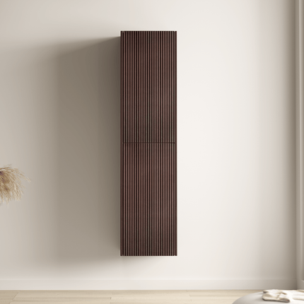 Meuble de salle de bain suspendu cannelé avec vasque céramique noire - Noyer - 60 cm - Tropani
