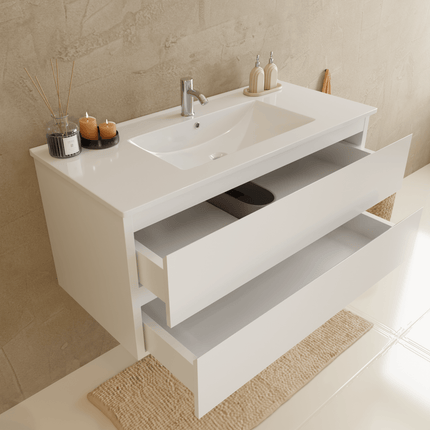 Ensemble meuble suspendu design avec vasque fine - Blanc brillant - 100 cm - Verona