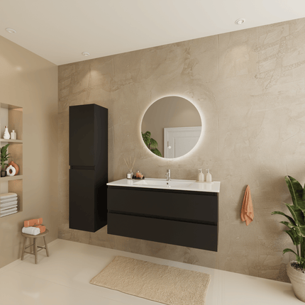 Meuble de salle de bain suspendu avec vasque en marbre minéral - Noir mat - 100 cm - Verona