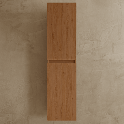 Ensemble meuble de salle de bain suspendu chêne chaud avec vasque blanche marbre minéral - 100 cm - Verona