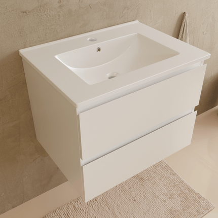 Ensemble meuble suspendu avec colonne et vasque en marbre minéral - Blanc brillant - 60 cm - Verona