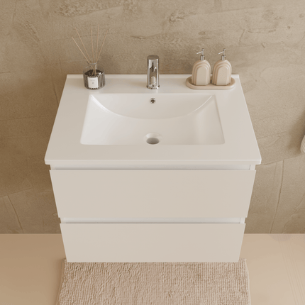 Ensemble meuble suspendu avec colonne et vasque en marbre minéral - Blanc brillant - 60 cm - Verona