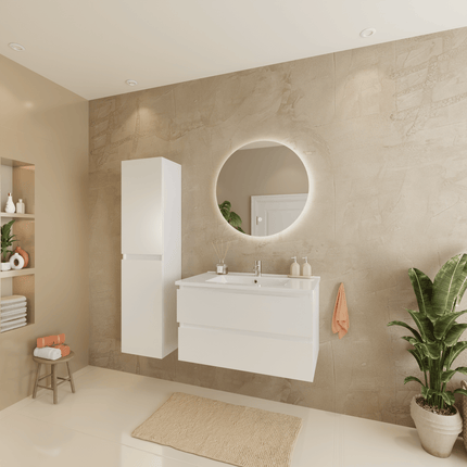 Meuble de salle de bain suspendu design moderne avec vasque fine en marbre minéral - Blanc brillant - 80 cm - Verona