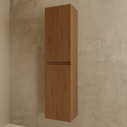 Ensemble meuble de salle de bain suspendu finition chêne chaud avec lavabo en marbre minéral blanc - 80 cm - Verona
