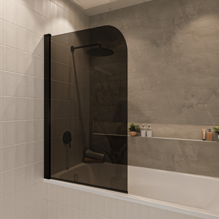 Paroi de baignoire avec verre fumé et traitement Nano - Noir - 80 cm - Palmas