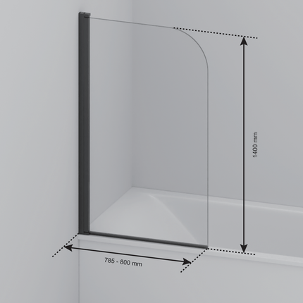 Paroi de baignoire avec verre fumé et traitement Nano - Noir - 80 cm - Palmas