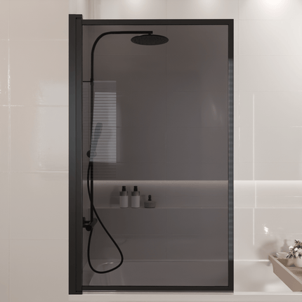 Paroi de baignoire pivotante avec verre fumé et revêtement Nano - Noir - 80 x 140 cm - Salvador