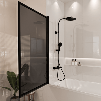 Paroi de baignoire pivotante avec verre fumé et revêtement Nano - Noir - 80 x 140 cm - Salvador