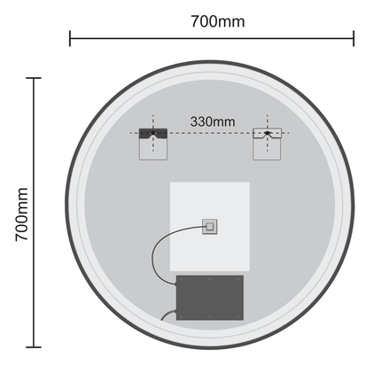 Miroir de salle de bain LED avec éclairage réglable - Noir - 70 cm - Bologna