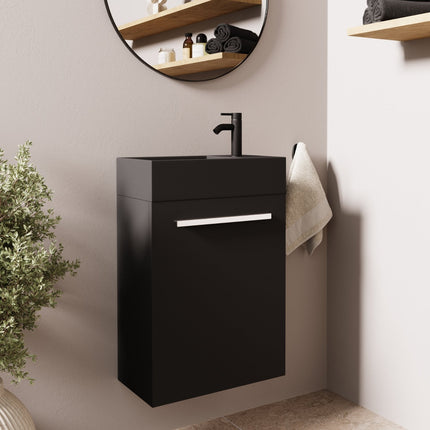 Meuble WC suspendu finition mate avec vasque intégrée - Noir - 40 cm - Bombay