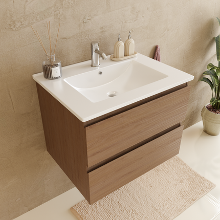 Meuble de salle de bain suspendu design avec vasque en marbre minéral - blanc - 60 cm - Marenza
