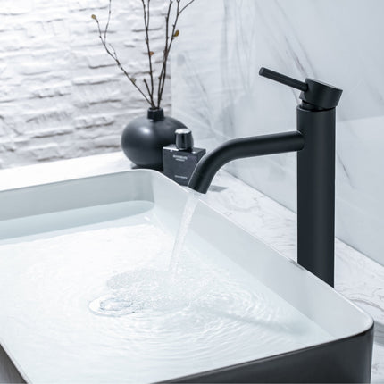 Robinet de lavabo bec haut avec vasque à poser - noir - CARDANO