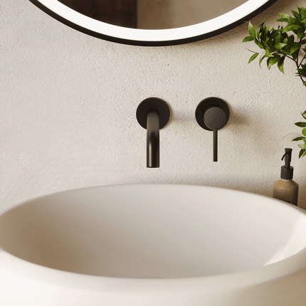 Robinet de lavabo encastré design avec installation murale - noir - Centaure