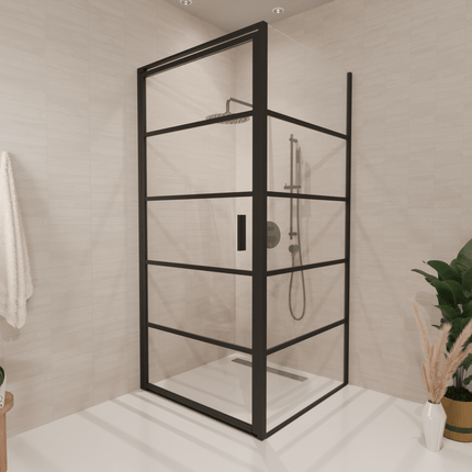 Cabine de douche design industriel avec verre traité Nano - Noir - 90 cm - Cartagena