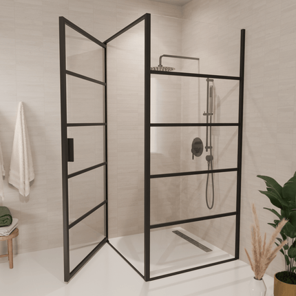 Cabine de douche design industriel avec verre traité Nano - Noir - 90 cm - Cartagena