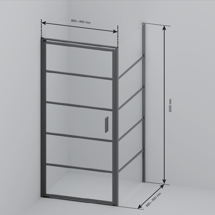 Cabine de douche design industriel avec verre traité Nano - Noir - 90 cm - Cartagena
