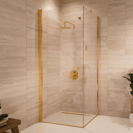 Cabine de douche moderne avec porte pivotante - Or brillant - 90 cm - Medellin