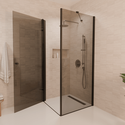 Cabine de douche moderne avec porte pivotante - Noir - 90 cm - Medellin