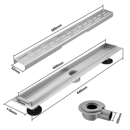 Caniveau de douche en acier inoxydable brossé - 60 cm - DS CONCEPT