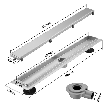 Caniveau de douche acier inoxydable brossé - 60 cm - DS CONCEPT