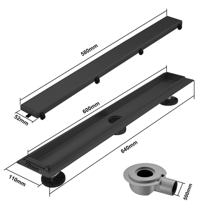 Caniveau de douche en acier inoxydable finition noir mat - 60 cm - DS CONCEPT