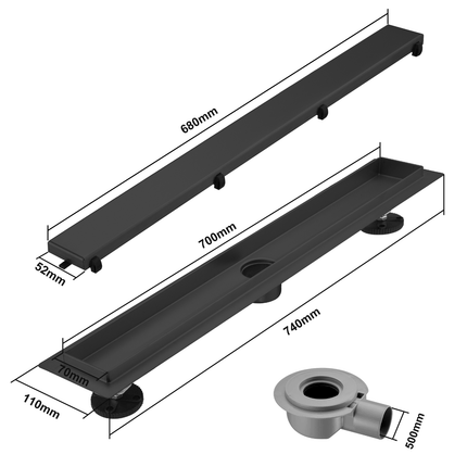 Caniveau de douche design avec grille réversible - Noir mat - 70 cm - DS CONCEPT