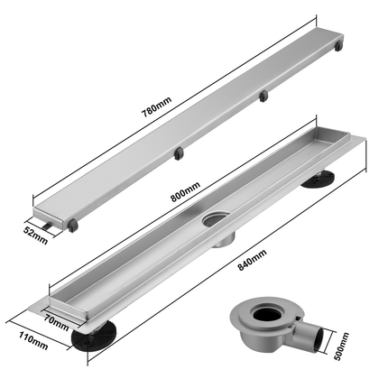 Caniveau de douche en acier inoxydable brossé - 80 cm - DS CONCEPT