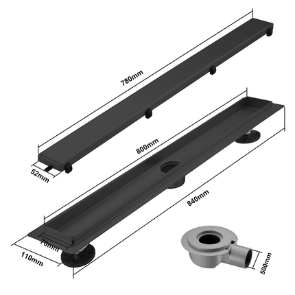 Caniveau de douche design avec grille réversible - Noir mat - 80 cm - DS CONCEPT