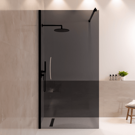 Paroi de douche à l’italienne avec verre fumé et revêtement Nano - Noir - 100 cm - Lima